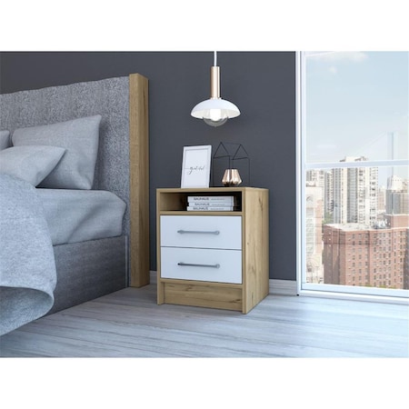 Gfancy Fixtures Sophisticated & Stylish White & Light Oak Nightstand, White & Light Oak GF3669124